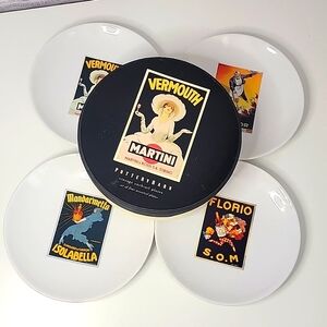 Pottery Barn Vintage Cocktail Plates with Marcello Dudovich Art